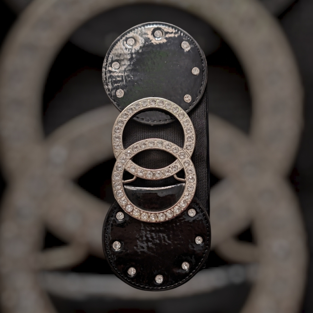 Black and Silver Rhinestone Buckle Belt